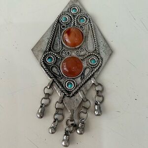 Beautiful Authentic Vintage Israeli Pendant. Silver with Gemstones.